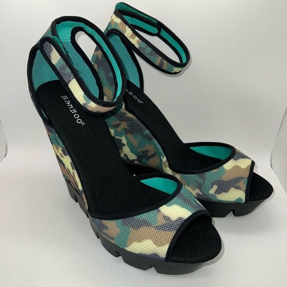 Bamboo Ellen-07 Camo Mesh Wedge Sandals Size 7.5 Brand New - Picture 5 of 10